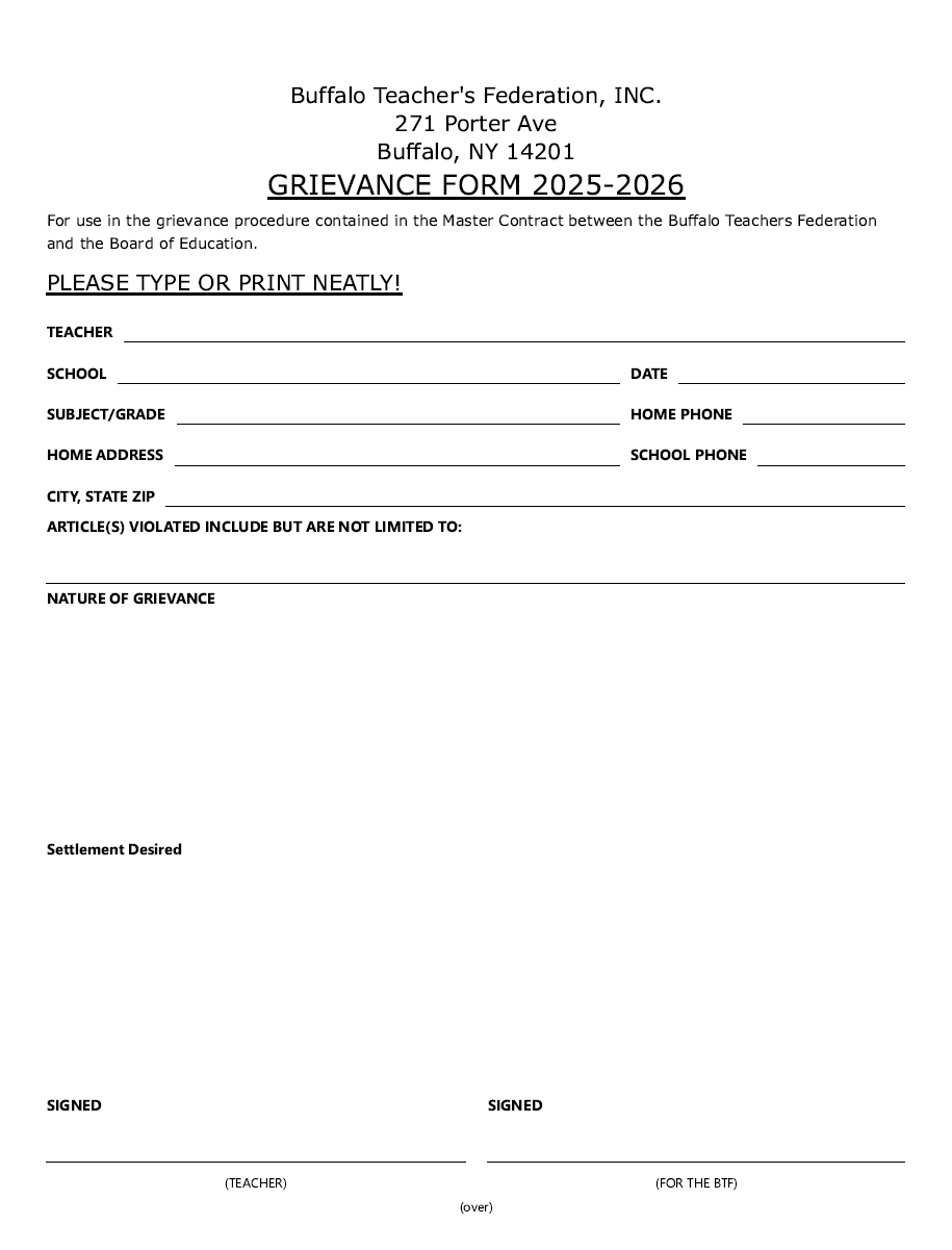 25 26 grievance form